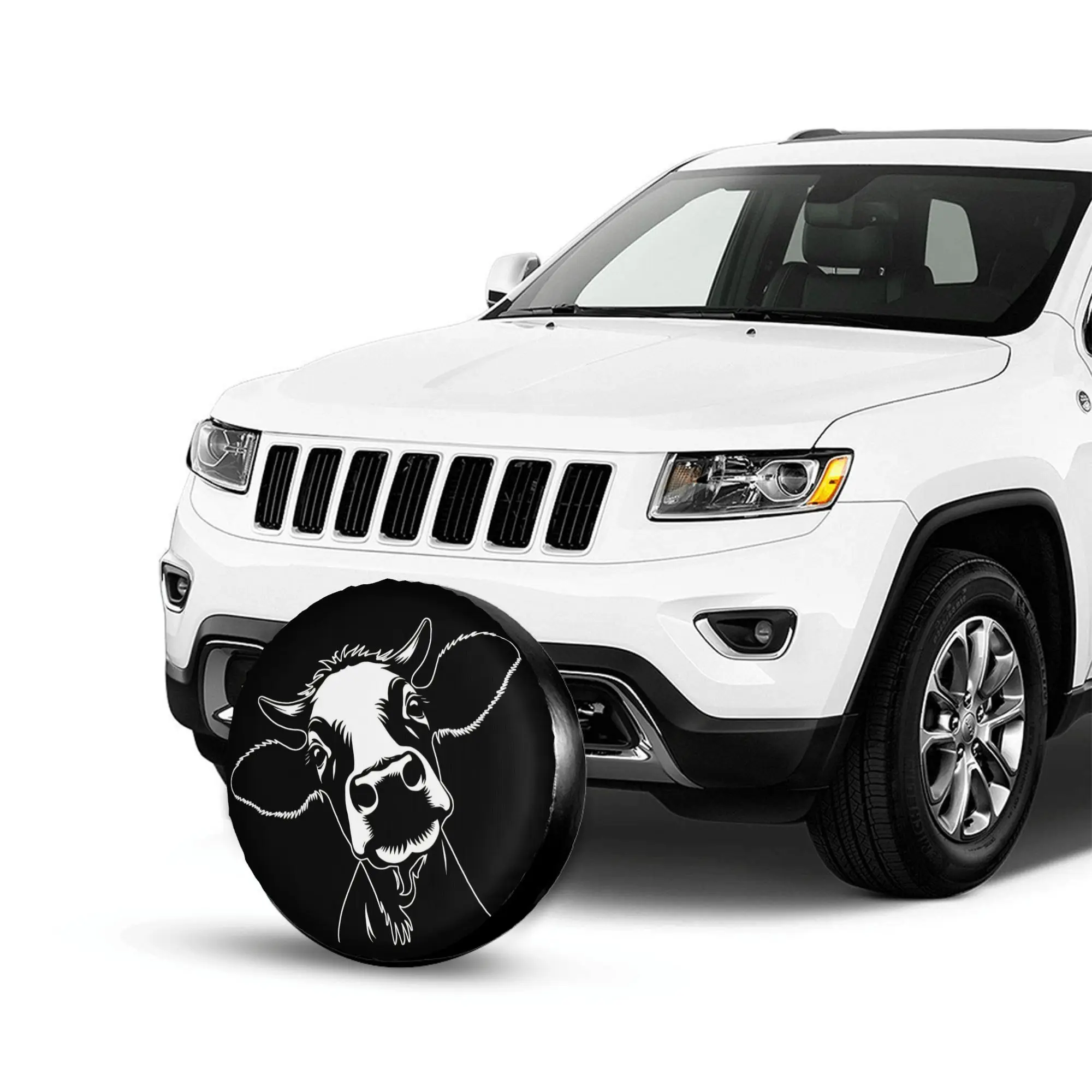 1pc Cow Car Spare Tire Protection Cover | Suitable For 14-17 Inch Tires, Polyester Material, Universally Applicable For Jeeps, T
