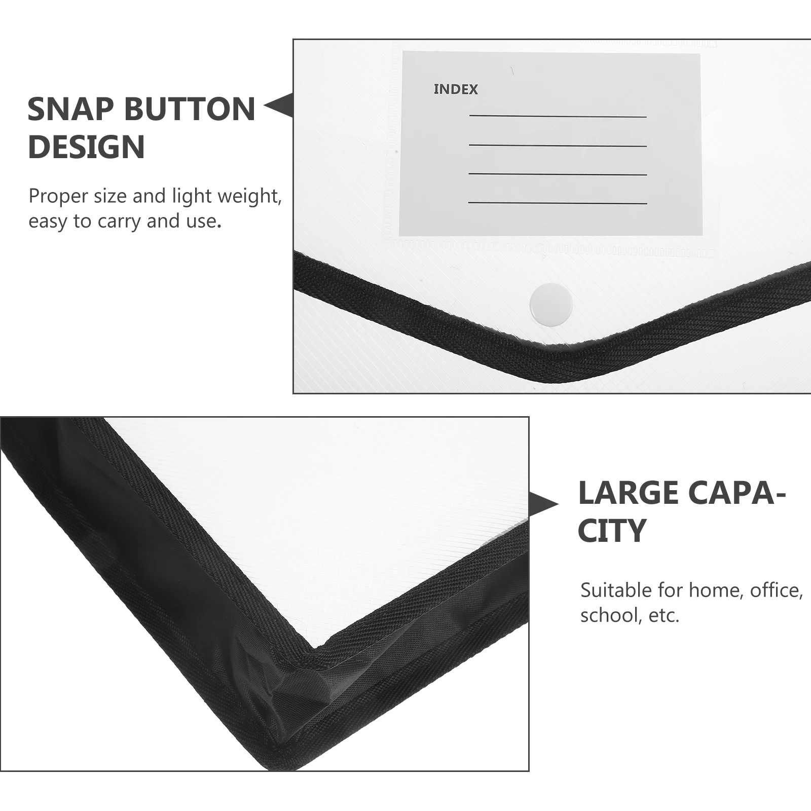 

2pcs A4 Waterproof Document File Organizer Bag Large Capacity Portable Folder Holder For Men Women Pp Material Plastic