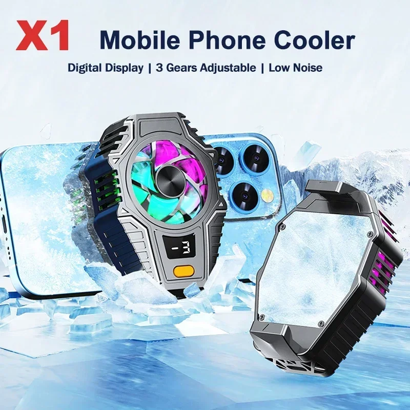 

X1 ABS Digital Display Back Clip Mobile Phone Cooler Semiconductor Cooling Fan Radiator for IPhone Android PUBG Game Accessories