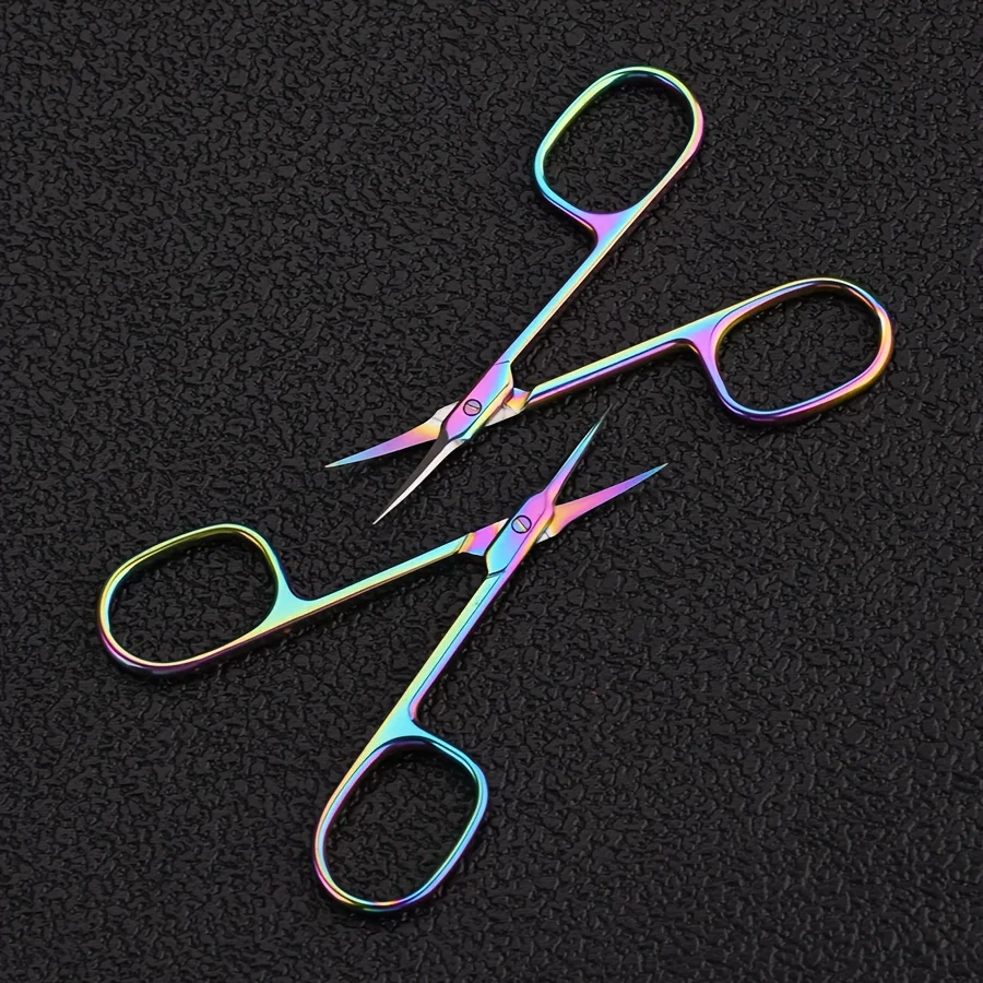 2pcs Multifunctional Titanium Coating Exfoliating Scissors for Eyebrows & Lashes - Ultra-Thin Curved Blades,Dry Light Beige