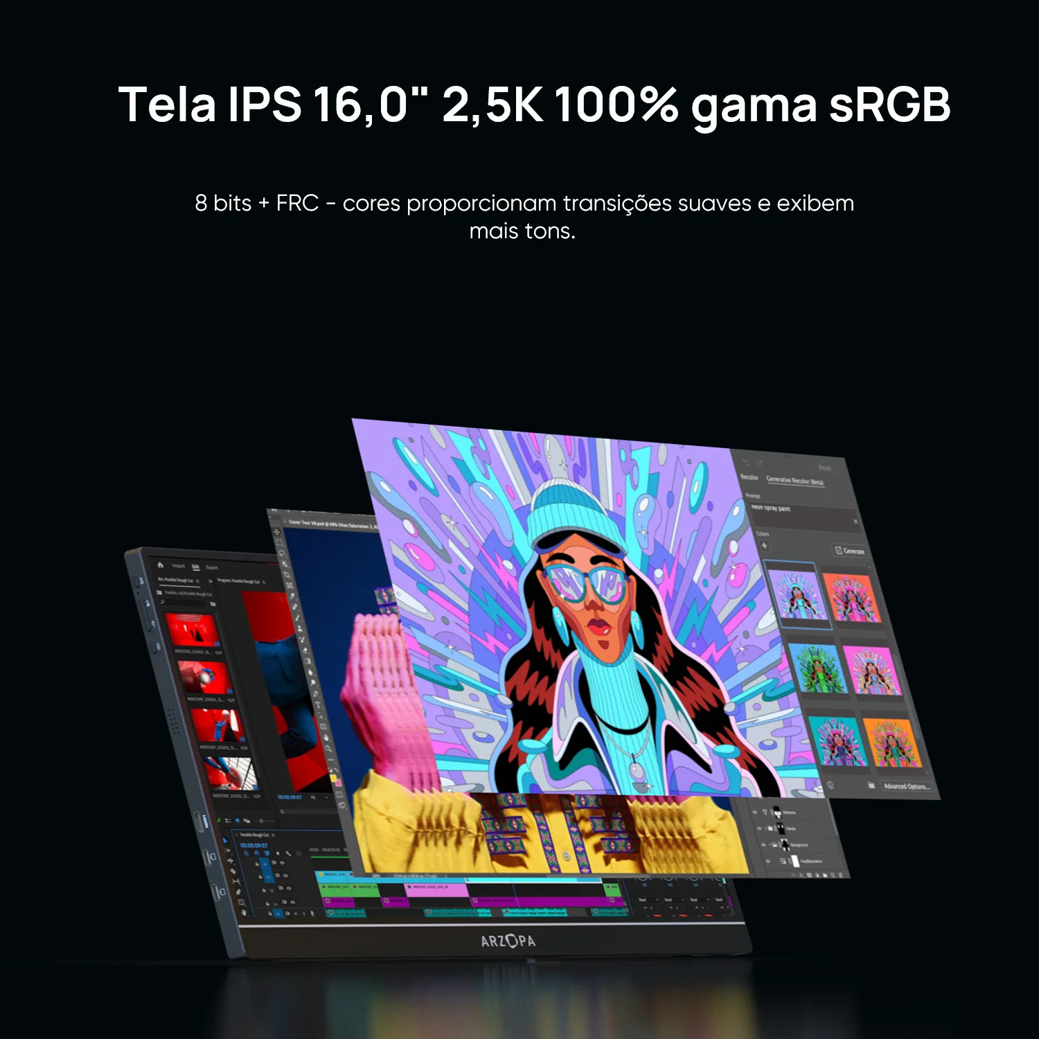 [produto no brasil] ARZOPA 16 polegadas 2K Monitor Portátil 16:10 Tela IPS com tipo-c mini hdmi Segundo Display para MAC/Laptop/PC/Xbox/PS4/5/Switch,Z