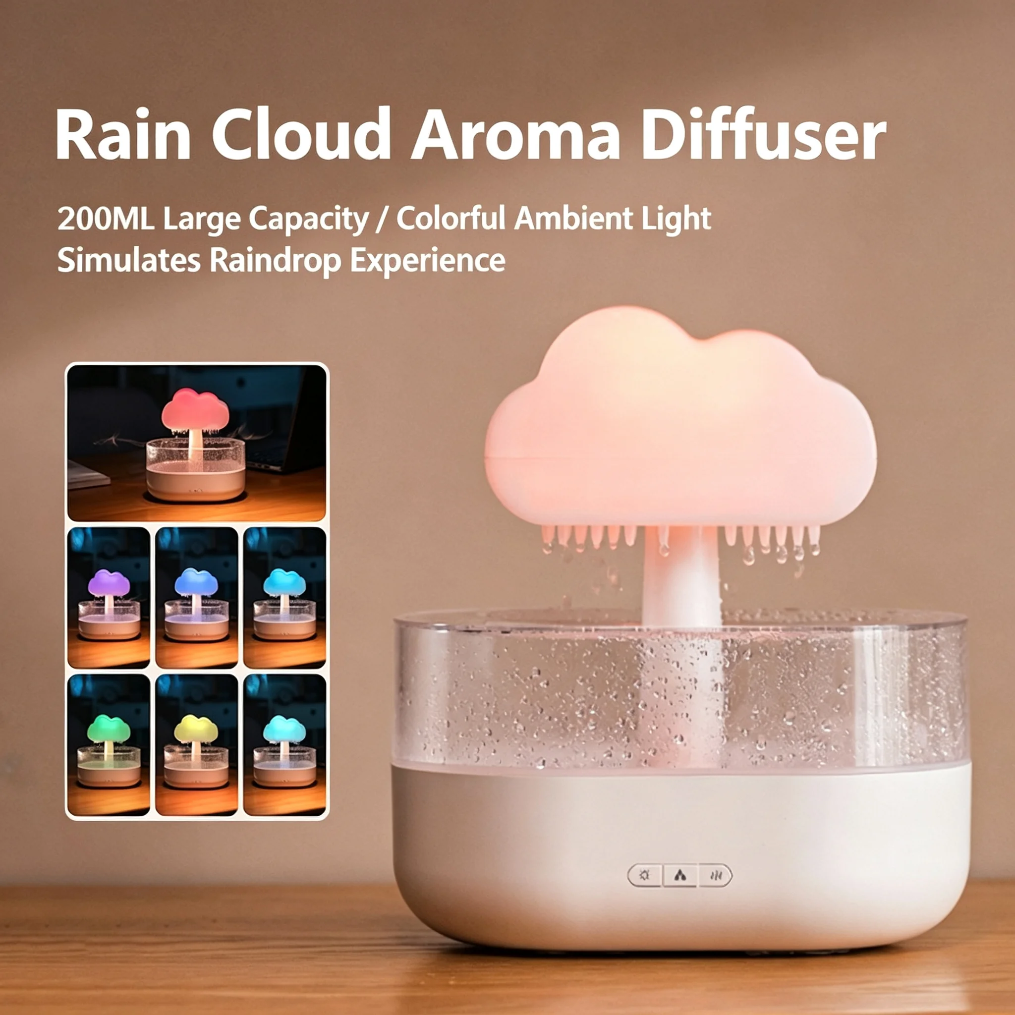 Rain Cloud Aroma Diffuser 200ml Raindrop Humidifier 7Colors LED Night Light Ultrasonic Essential Oil Diffuser Desktop Humidifier