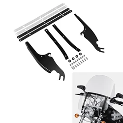 Black/Chrome Windscreen Windshield Mounting Bracket Kit For Harley Softail FLS FLST FLSTC FLSTF FLSTFB FLSTN Fatboy 2000-2017 13