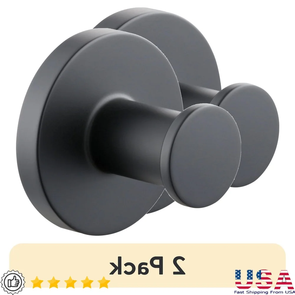 

Modern Round Robe Hook 2 Pack Matte Black Bathroom Kitchen Accessory Easy Installation Durable Zinc Aluminum Alloy Concealed
