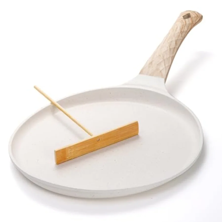 Sartén antiadherente para crepé con esparcidor, sartén para tortilla de 10 pulgadas con mango desmontable, revestimiento cerámico, sartén para panqueques Dosa Tawa para A