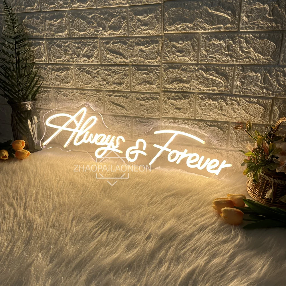 Always Forever Neon Sign Led Wall Room Decor Marriage Wedding Romantic Letter Neon Light Signs Bedroom Decoration Dimmable Lamp