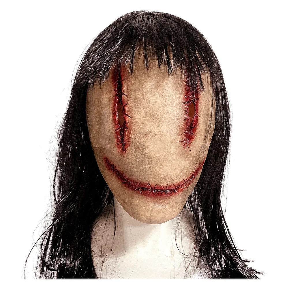 

Decorate Props Mask Realistic Emulsion Horror Masks Halloween Decoration Cosplay with Long Hair