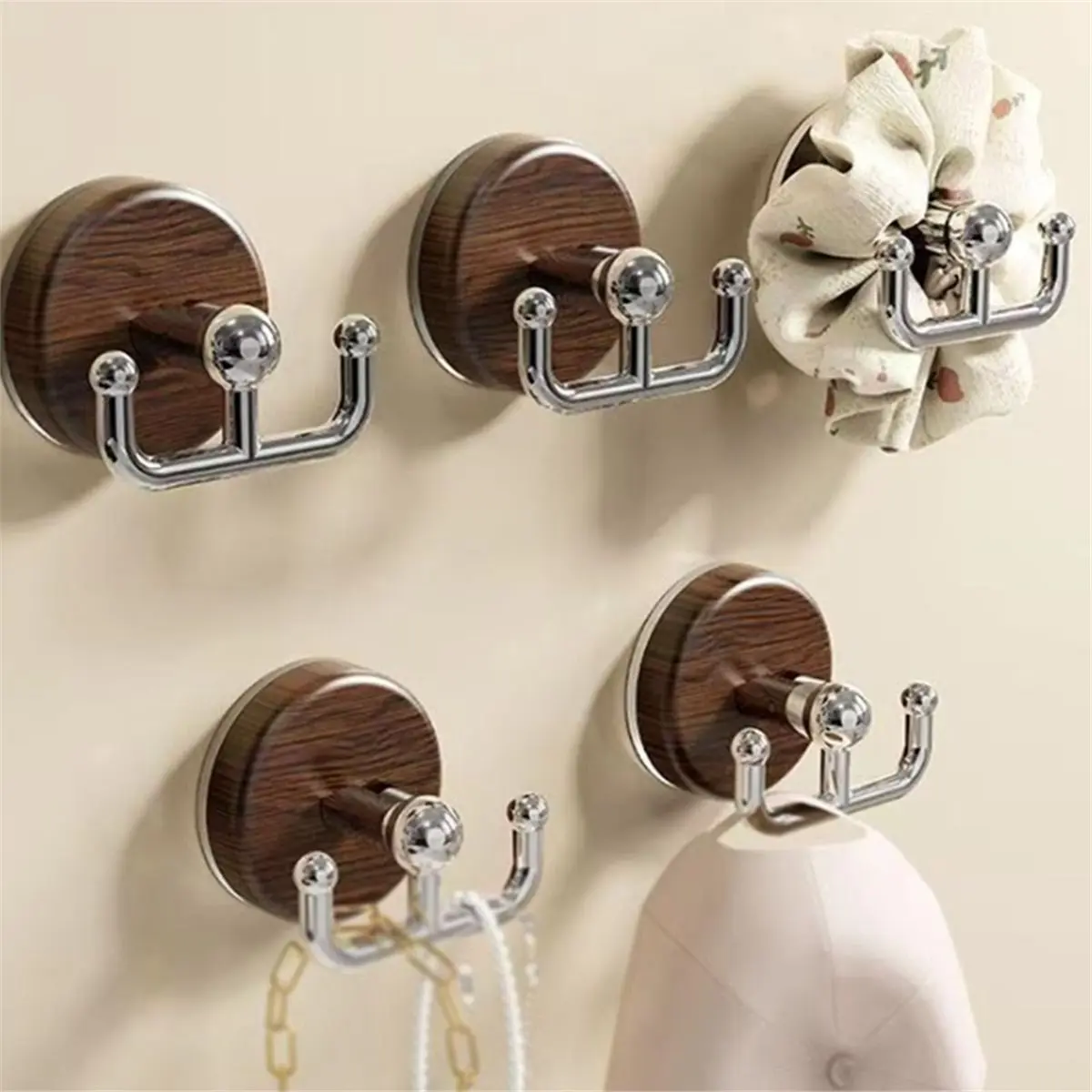 Multi-Functional Wood Grain Suction Cup Hook, No Drill Cup Hook, for Door Wreaths Front Door (4pcs)