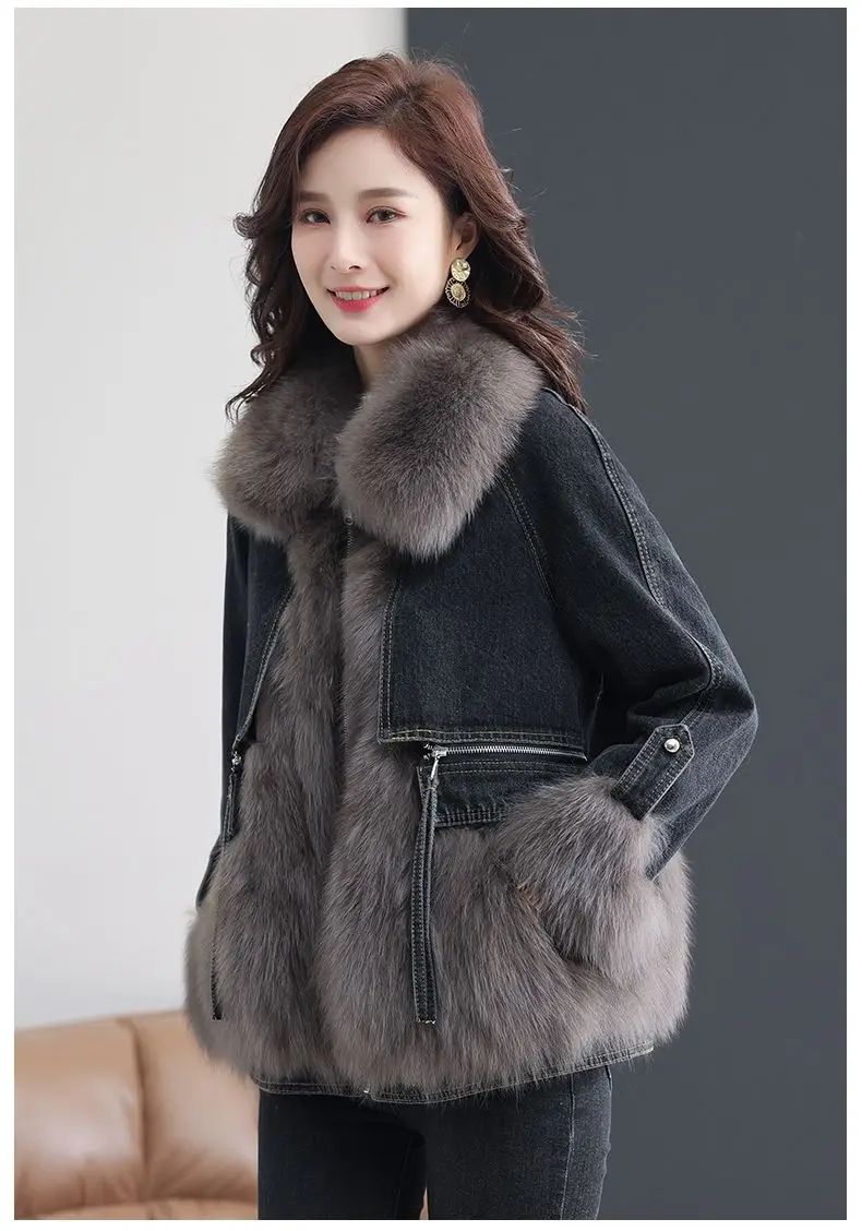 Women Thick Coat Winter Autumn Korean Patchwork Jeans Coat Sweet Single Breasted Full Turn-down Collar Single Breasted Girls Bag