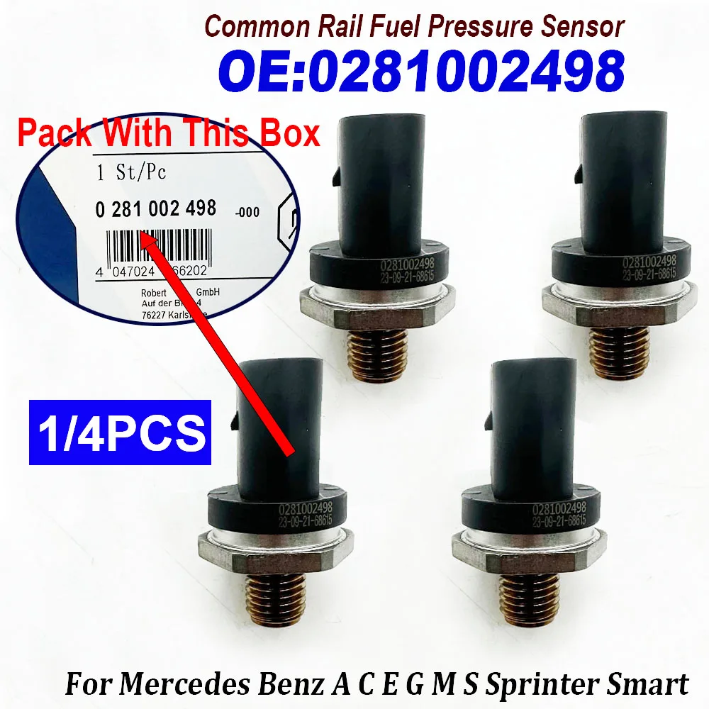 1/4PCS For M-ercedes Benz A C E G M S Sprinter Smart High Quality 0281002498 41537528 Diesel Fuel Rail High Pressure Sensor