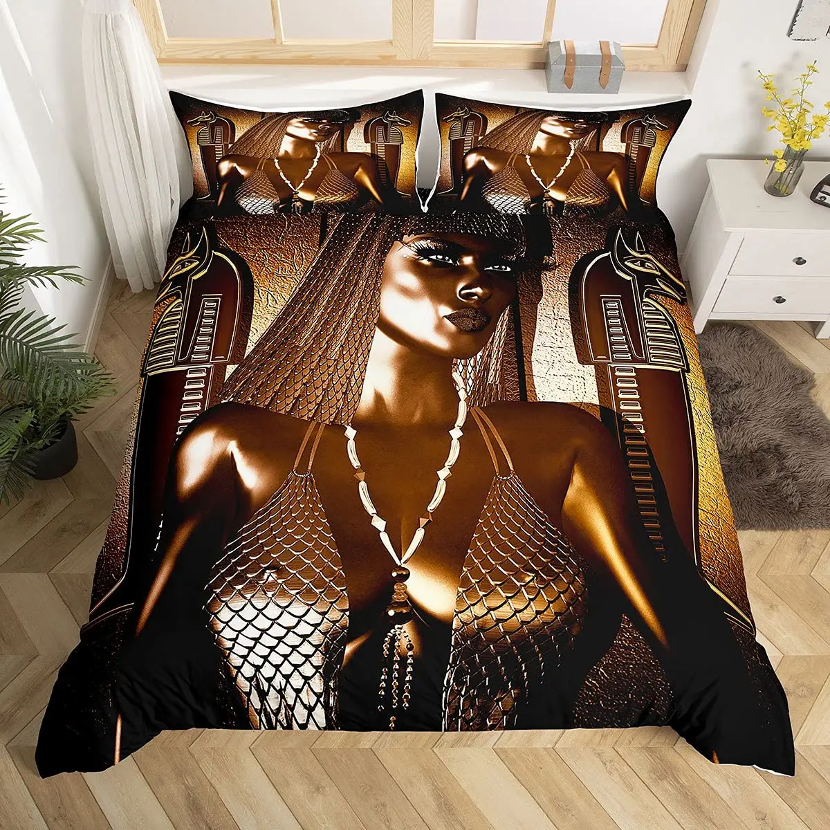 

Cleopatra Bedding Sets King Size Ancient Egyptian Pattern Duvet Cover Set Mummy Exotic Tribe Style Comforter Cover Quilt Cover