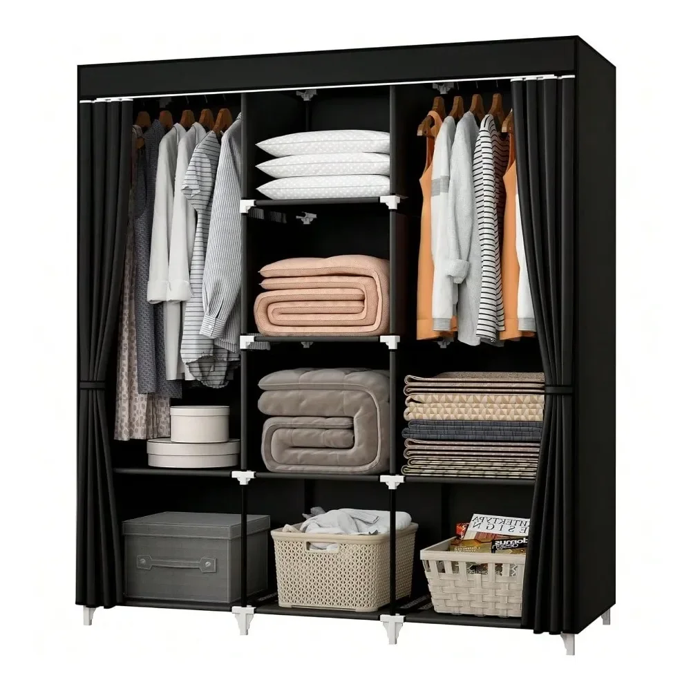 Closet 51 Inch Wardrobe Closet For Hanging Clothes With 2 Hanging Rods 8 Storage Organizer Shelves For Bedroom Durable And Easy