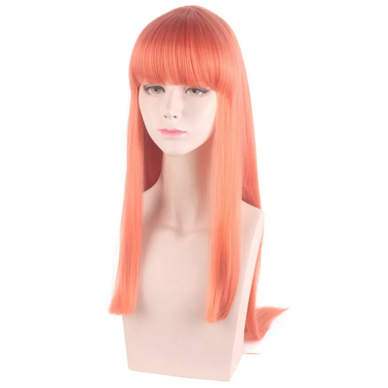 Peluca sintética naranja larga y recta para disfraz de Cosplay, fiesta, Halloween, Anime, juego de rol, resistente al calor