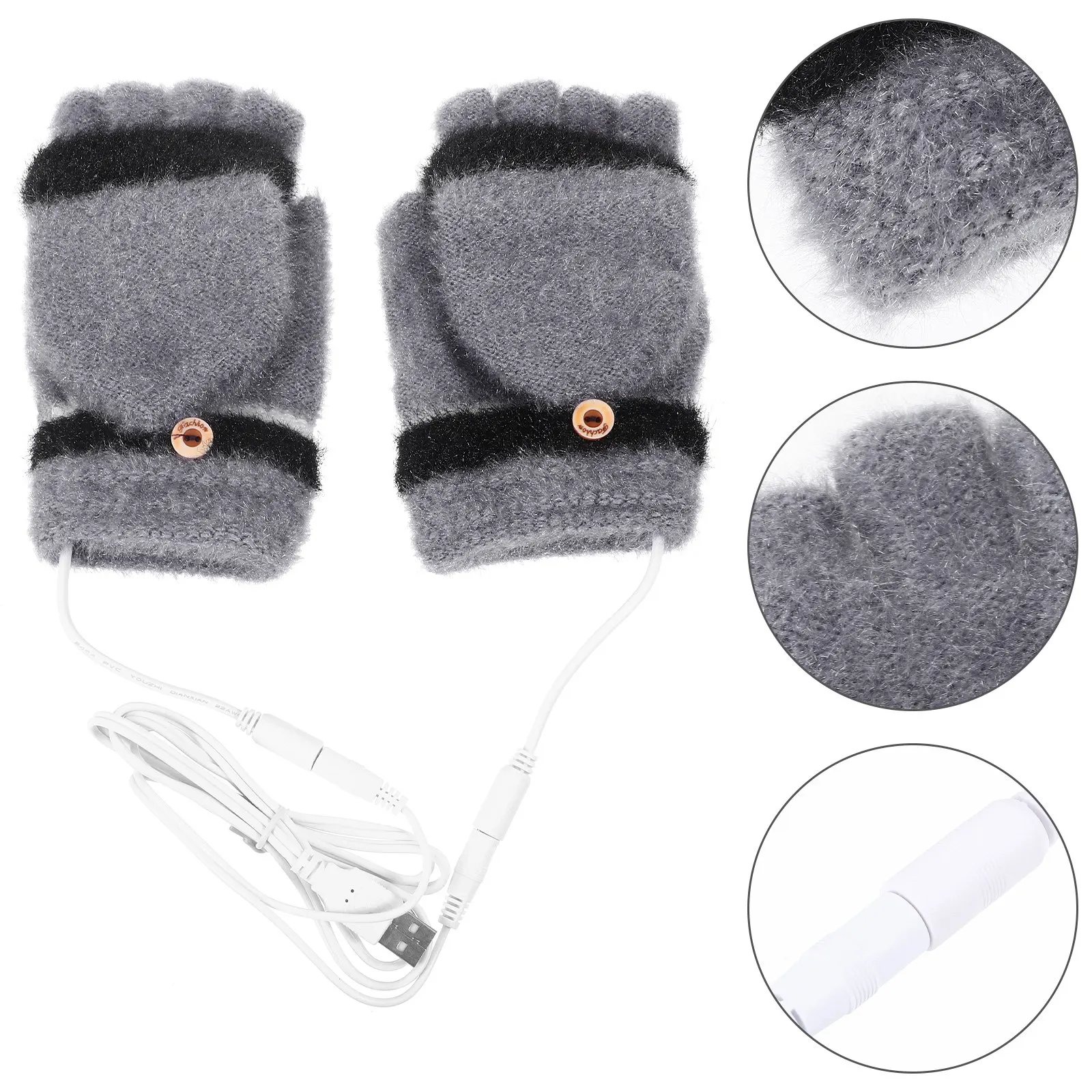 

1Pair USB Charging Heated Gloves Dual-Side Heating Comfortable Fabric Flip Cover Thermal Gloves for Winter Outdoor Activities