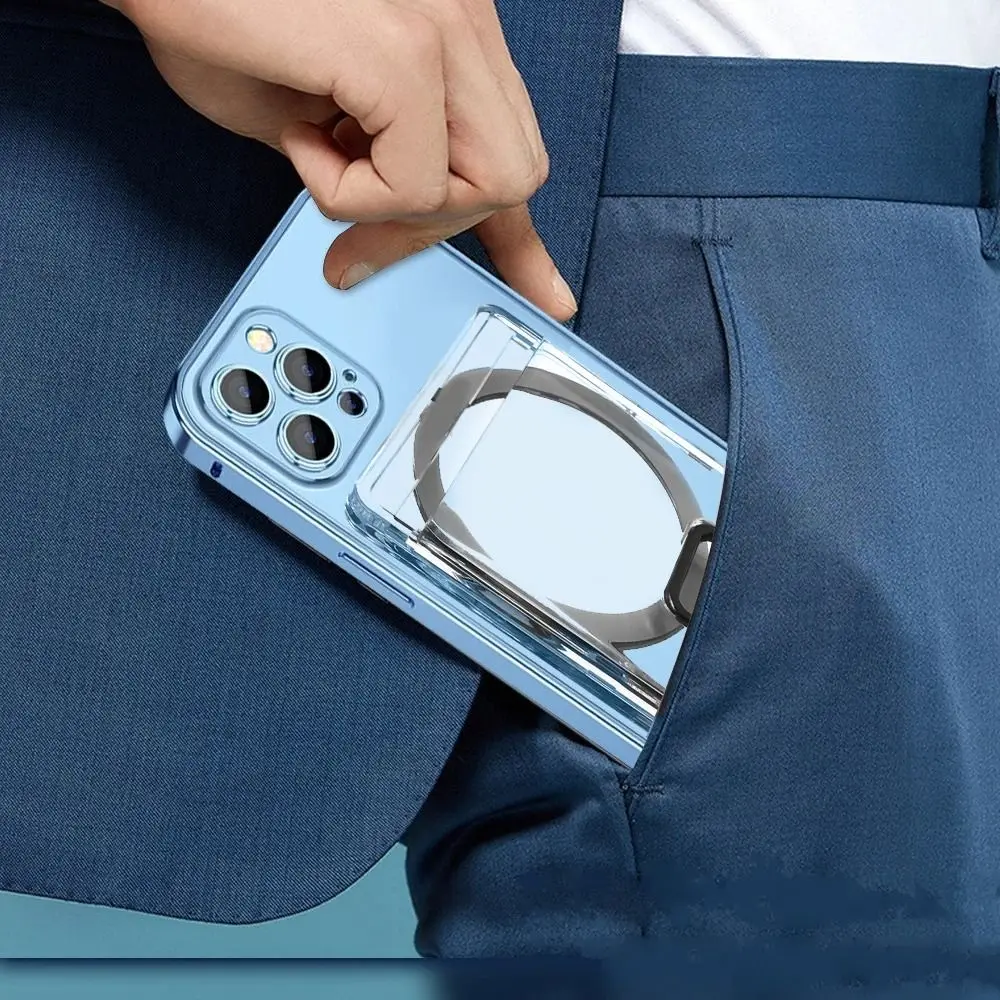 Soporte magnético transparente para billetera de teléfono móvil, bolsa con ranura magnética para tarjetas, bolsa de bolsillo para Apple Magsafe para iPhone 15 14 13 12