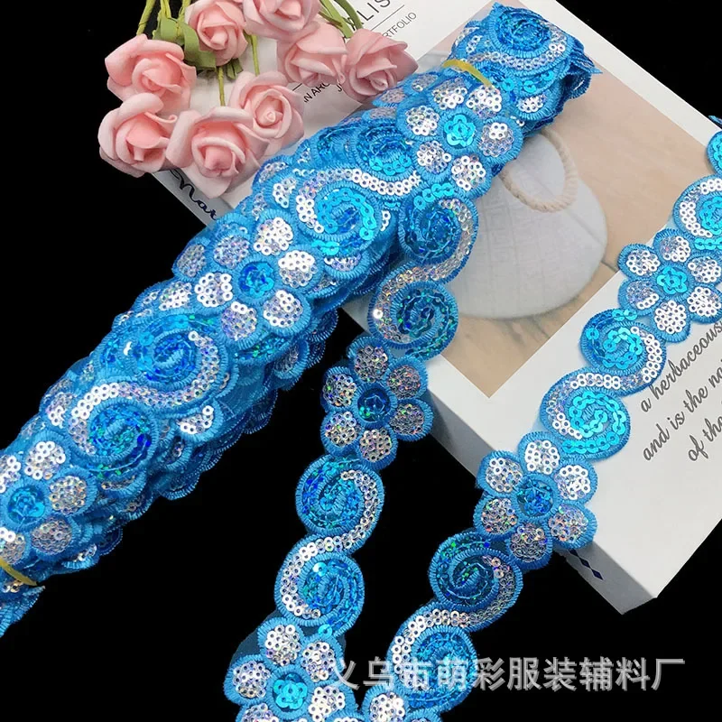 1/3/5 Yards 4cm Sequins Ribbon Lace Trim Sequin Fabric For Dress Clothes Headdress Bridal Sewing Accessories DIY Glitter Trims