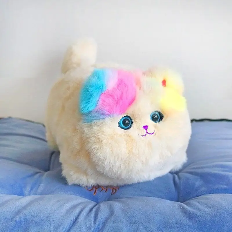 Knuffels Kat Robot Interactief Knuffelig Huisdier Realistisch Elektrisch Gevuld Pluizige Kat met Staart Kwispelende Blaffen Cadeau voor Meisjes Jongens