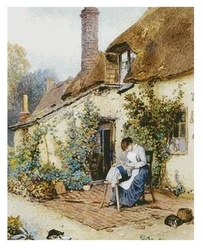 Garden Cabin Girl 18CT 16CT 14CT Unprinted Top Quality Cross Stitch Kits Embroidery Art DIY Handmade Needlework Home Decor