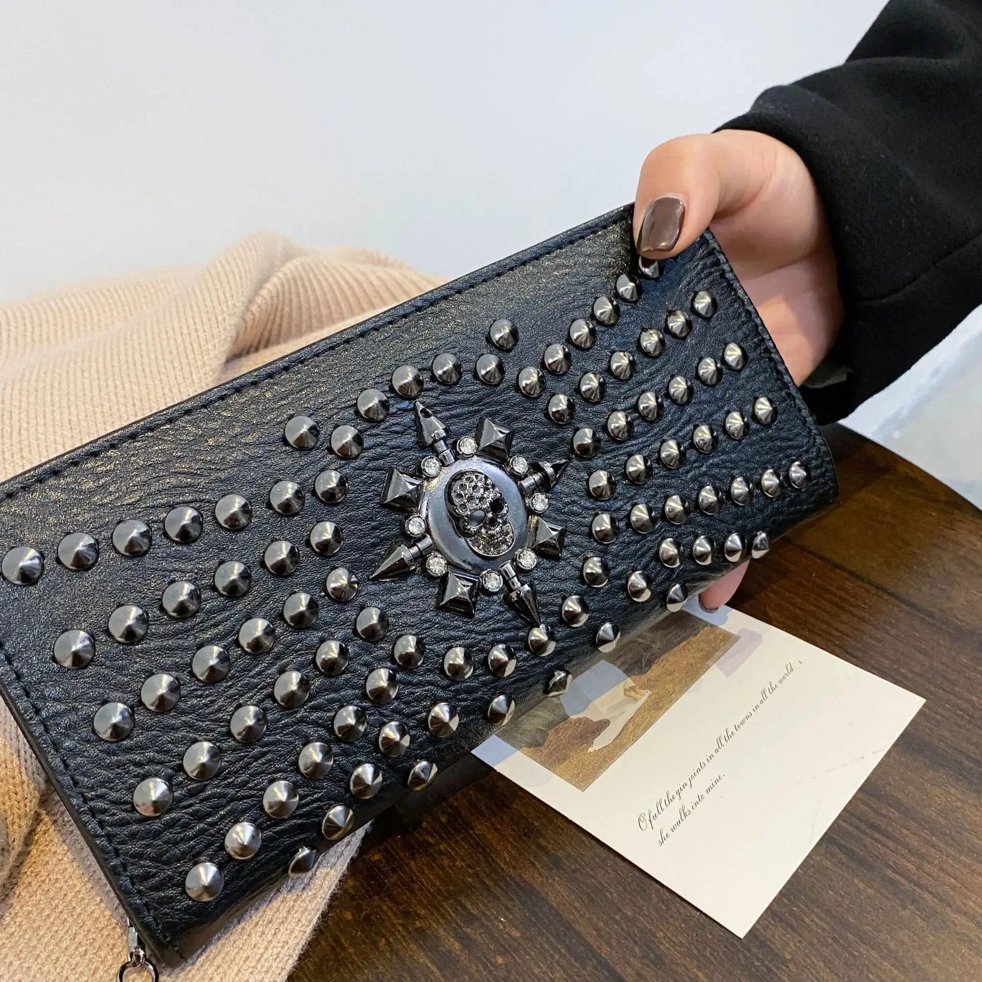 Wallet Rivet Bag Bags PU Leather Women Hand Bag Long Wallets Skull