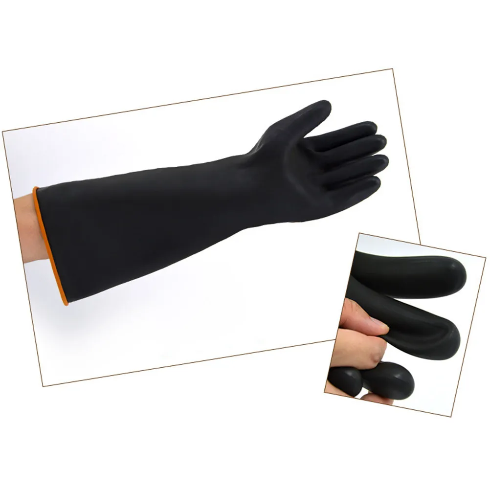 

1Pair Heavy Duty Rubber Gloves 35Cm Black Waterproof Skid Resistant Oil Grease Resistant for Household Cleaning Laundry Window