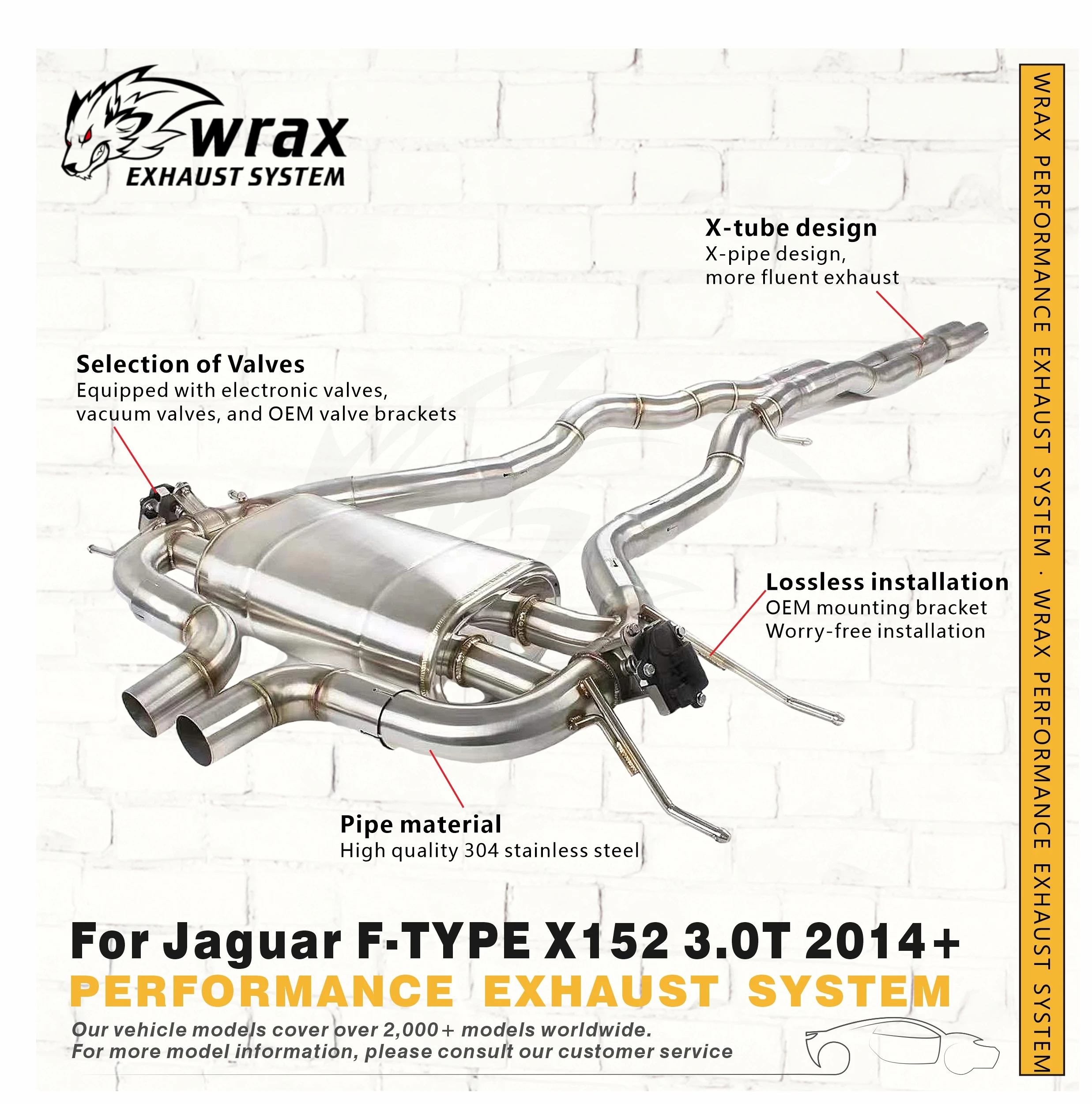 

WRAX Performance Exaust System for Jaguar F-TYPE X152 3.0T 2014+ SS Catback with Wireless Remote Valve Sport Sound