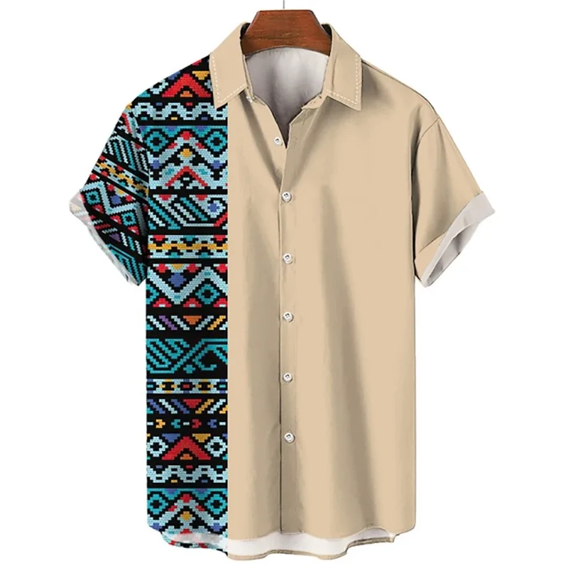 

Men's Retro Painted Ethnic Style 3D Printed Shirt Short-sleeved Lapel Shirt Basic Hawaiian Beach Vacation Party Shirt Outer Top