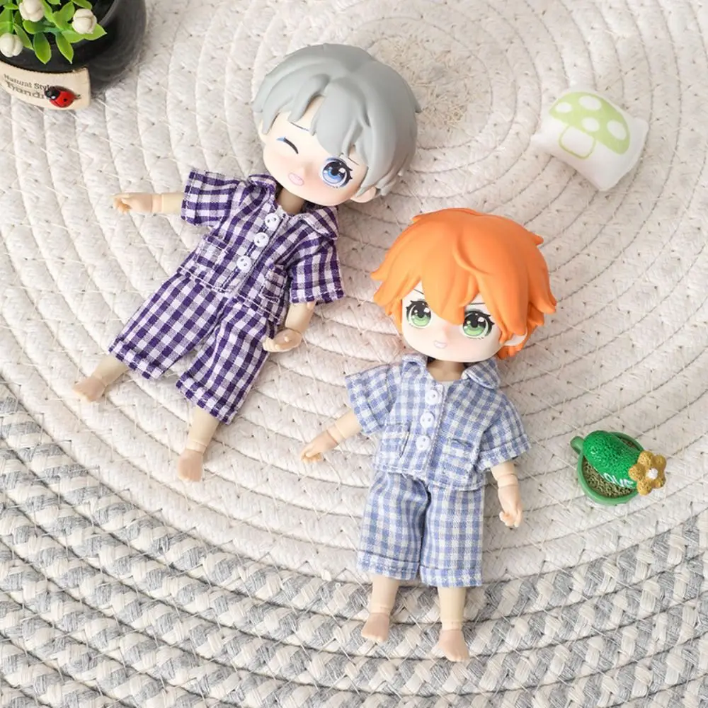 High Quality Cute Doll Checkered Pajamas 4 Colors Mini Doll Clothes Short Sleeve Leisure Wear for 1/11 Dolls/for 1/12 BJD Doll