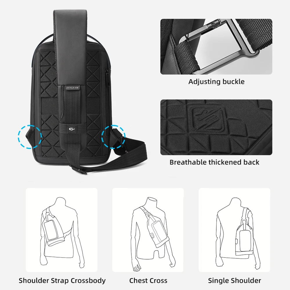 HcanKcan Large Capacity Sling Chest Bags Men Waterproof Casual Shoulder Bags for Male Multi-compartment Crossbody Messenger Bag