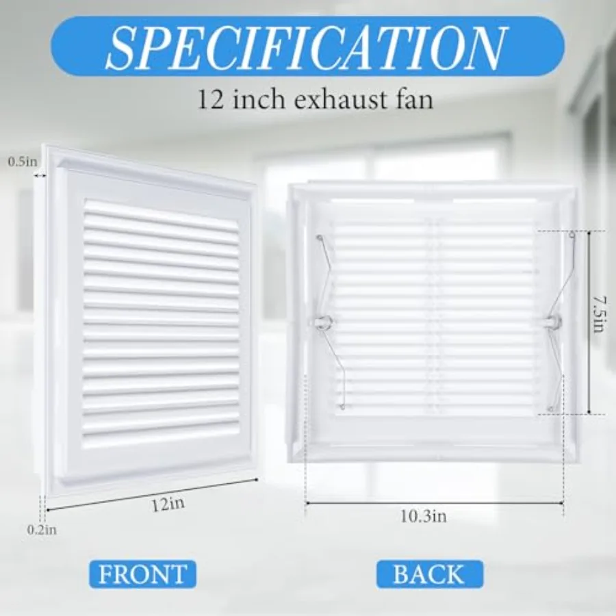 1 Pc 12 x 12 Inch Bathroom Exhaust Fan Cover with Spring White Square Ceiling or Wall Mounted Exhaust Fan Ceiling Grille Air Di