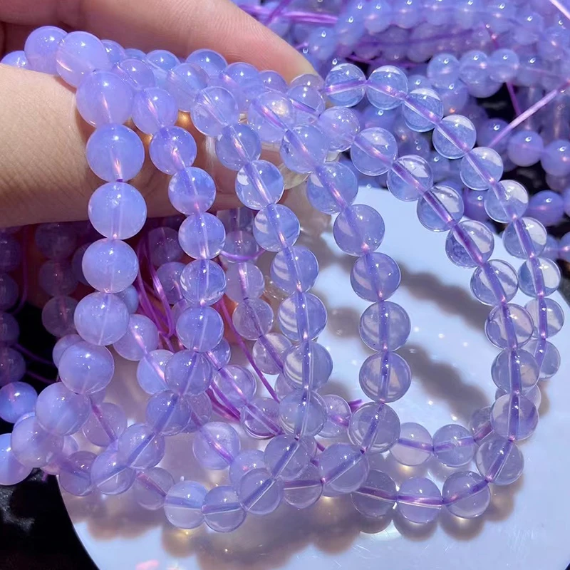Natürliche Lavendel-Mondquarz-Kristallperlen, glatt und rund, Schmuck zur Stress- und Angstlinderung, romantische, traumhafte, ruhige Energie – Detail 5