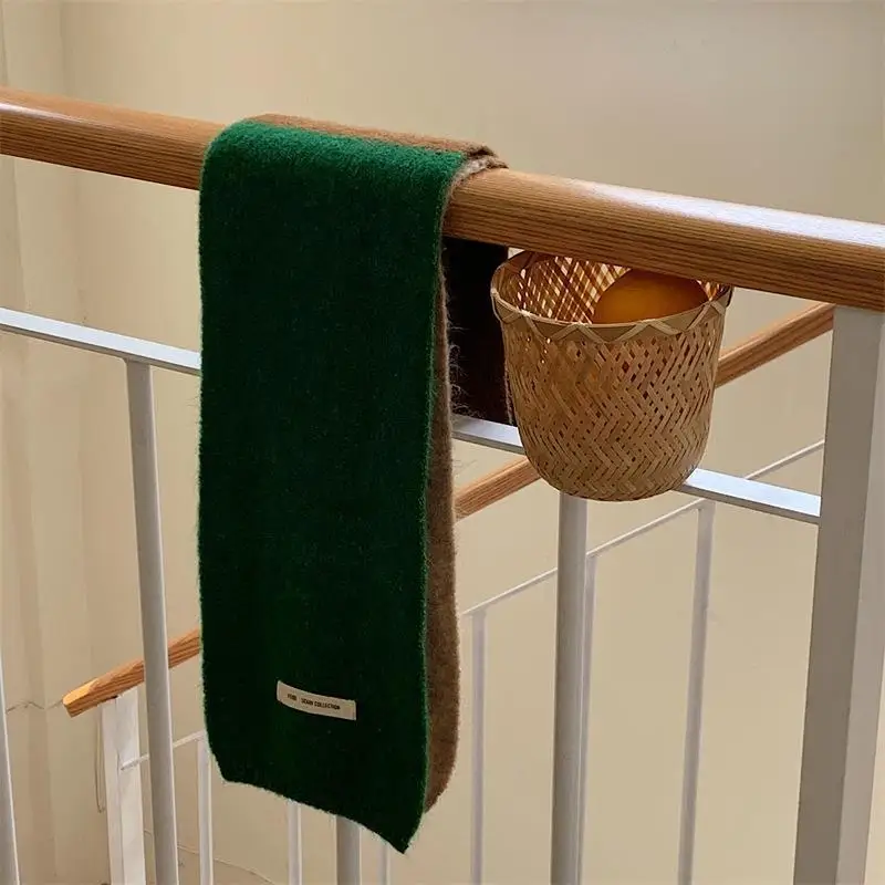 Contrasting Color Scarf Female Winter Neck Guard Cute Student Warm Knit Matching Color Decorative Bib 24W0