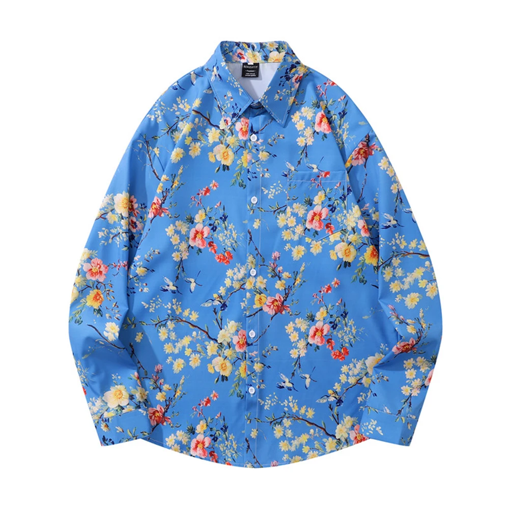 Button Up Casual Shirt Men Women Long Sleeved Hawaiian Shirts Tropical Shirt Outerwear Clothes