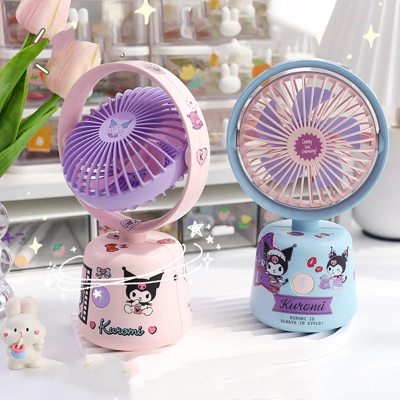 Sanrio Kawaii Kuromi Handheld Small Fan Cartoon Outdoor Portable Mute Mini Fan DIY Sticker USB Fan Cute Daily Necessities