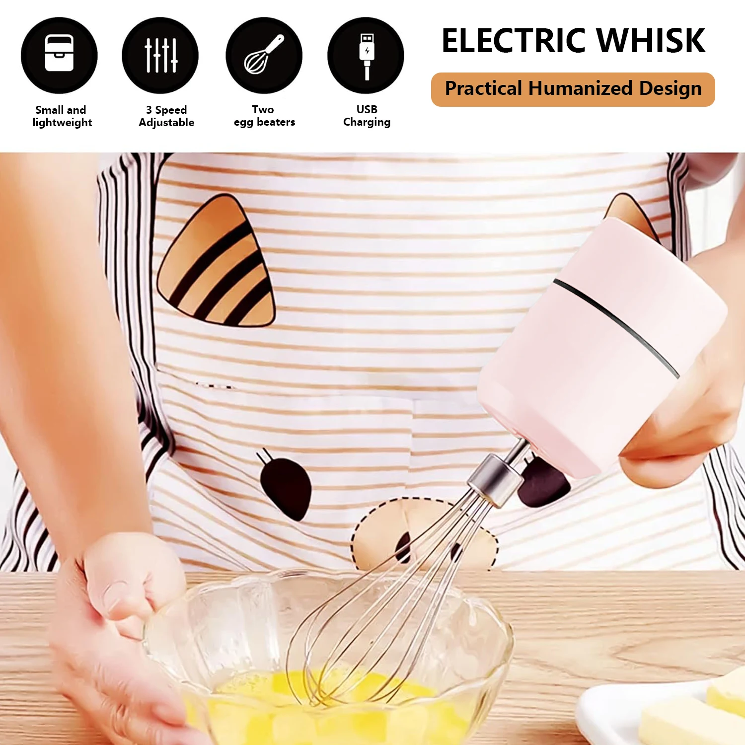 Mini Electric Egg Beater, Handheld Mixer, Cream Whipper, Battery Power, Wireless Electric Egg Beater, with 2 Mixing Head