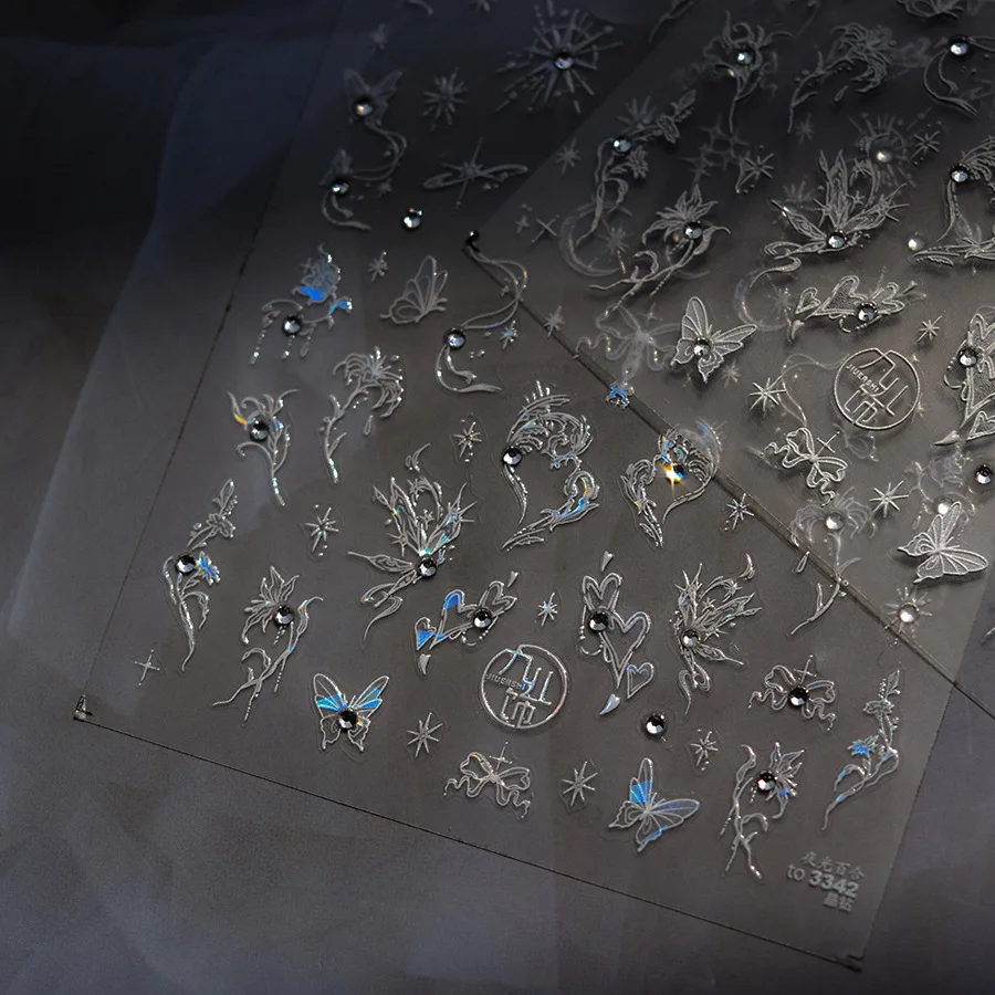 1 stücke 5D Diamant Schmetterling Nail art Aufkleber Holographische Schmetterling Nagel Dekorationen Aufkleber DIY Selbst-Kleber Slider Zubehör – Detail 4