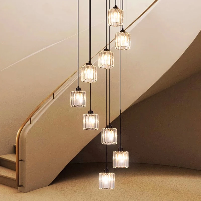 

Современное украшение дома, хрустальная люстра, лестница, подвесной светильник, подвесные светильники для гостиной, внутреннее освещение