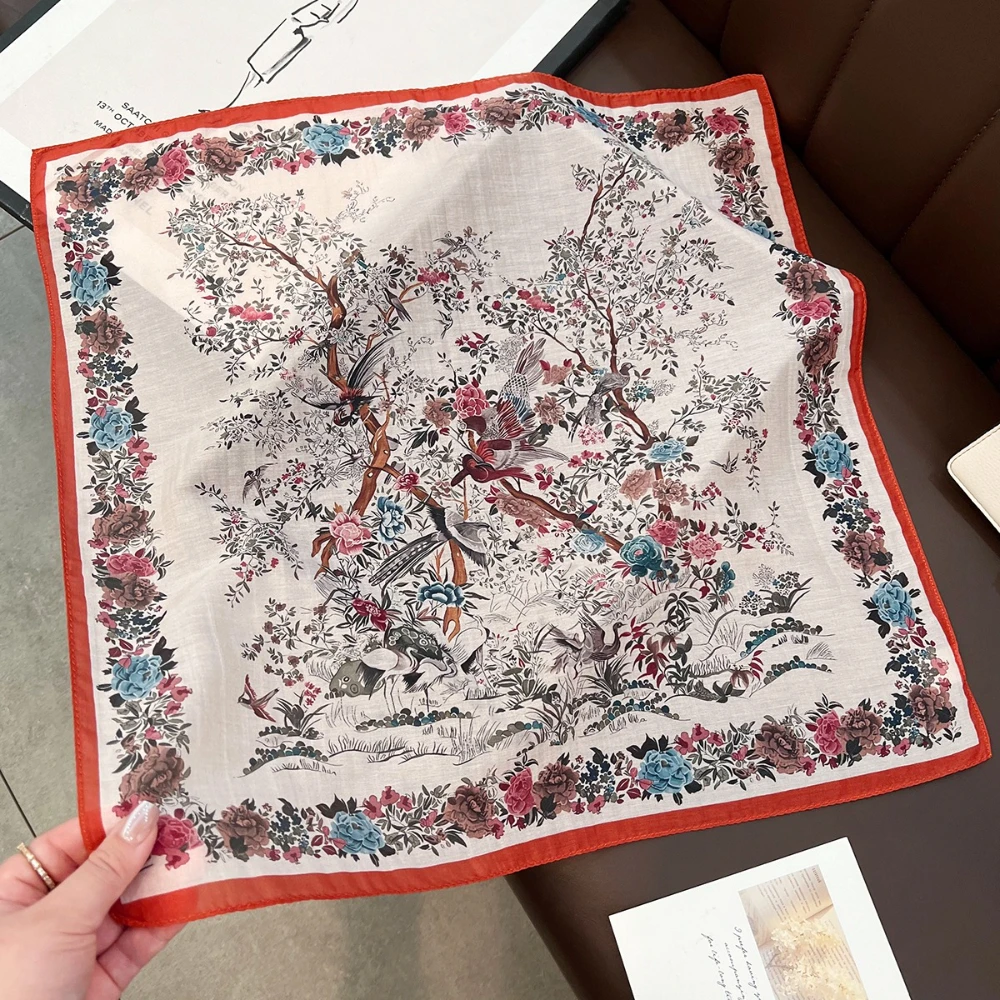새의 노래와 꽃 실크 스카프 프랑스의 우아한 작은 사각형 손수건 고가 액세서리 다용도 실크 스카프 럭셔리 스카프