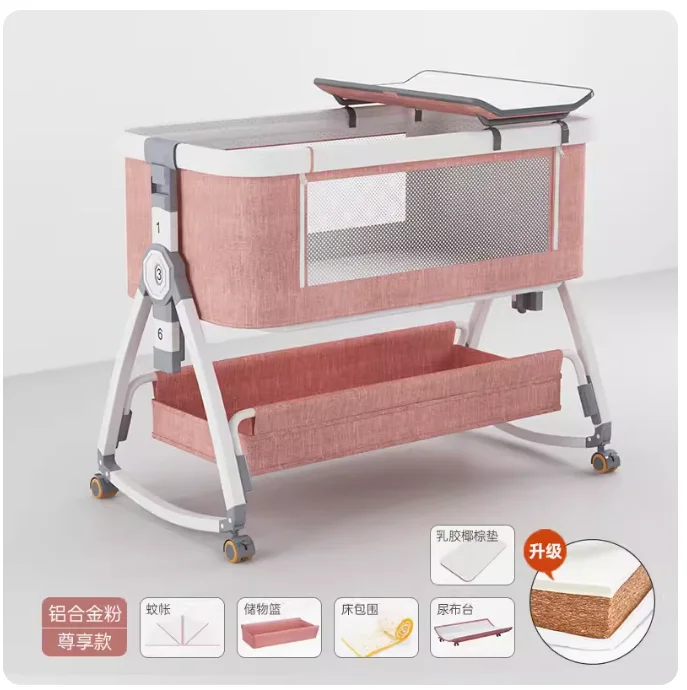 Aluminum crib moveable portable bassinet foldable multifunctional bb bed spliced queen bed for newborn babies