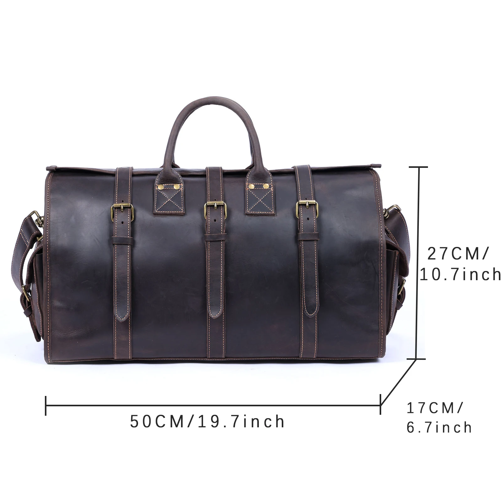 Vintage Echtleder-Reisetasche für Herren, Große Kapazität, Leder-Sporttasche, Klassischer Stil, Wochenendtasche, Übernachtungstasche – Detail 6