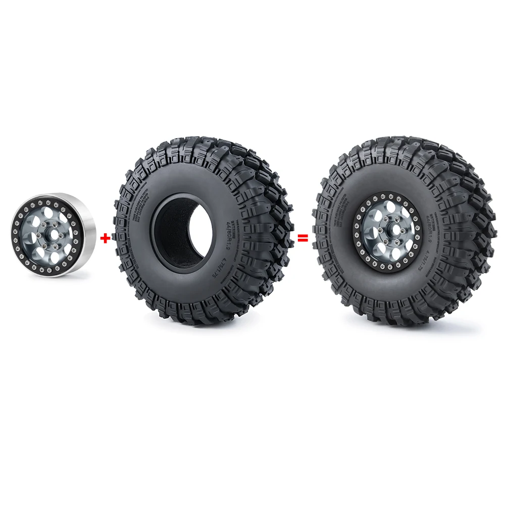 AXSPEED 1.9 inch Aluminum Alloy Beadlock Wheel Rims Hubs +123mm Rubber Tires for Axial SCX10 TRX-4 1/10 RC Car Upgrade Parts