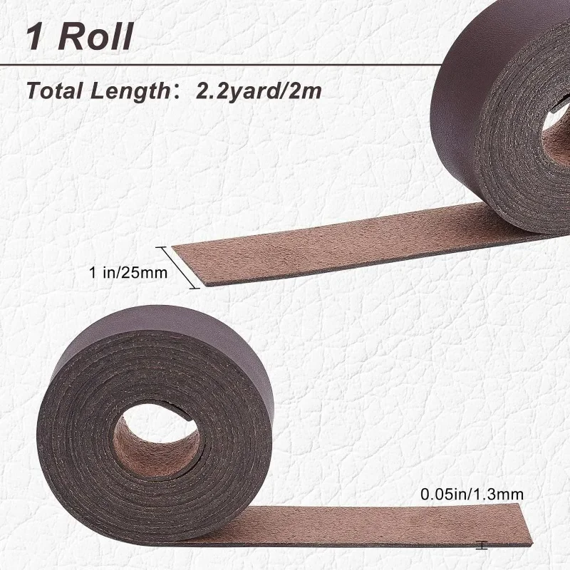 1Roll Dark Brown PU Leather Strap Strip 1 Inch Wide 79 Inch Long Leather Belt Wrap Single Sided Flat Cord for DIY Crafts