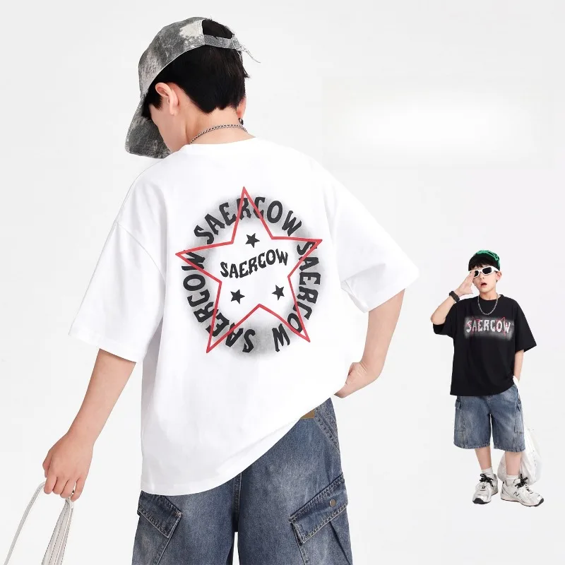 

Boys T Shirt Summer 2026 Letter Print Short Sleeve Round Neck Tops Cool Children Clothes Breathable Streetwear Fashion Daily