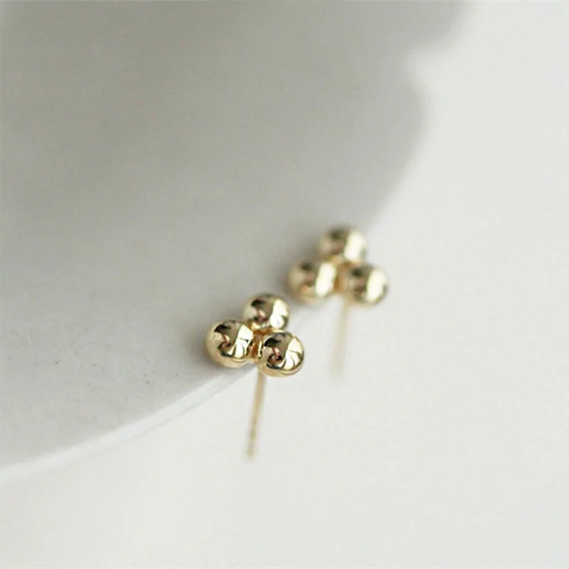 14K Gold Filled Triple Ball Stud Earrings Tarnish Resistant Earrings Dainty Jewelry Earrings For Women Simple Waterproof Jewelry