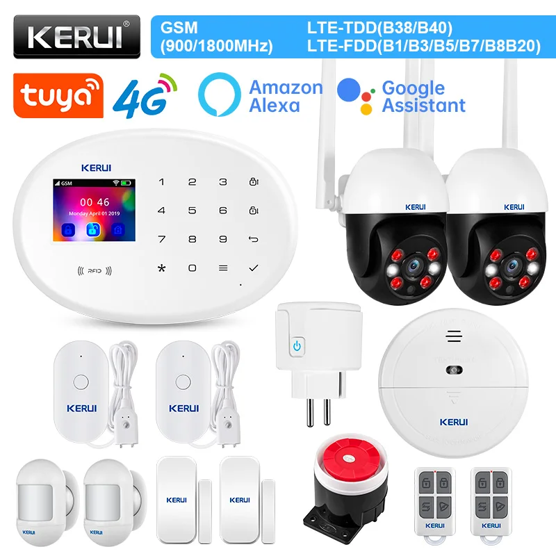 

KERUI W204 4G Security Home Alarm System WIFI GSM Alarm Kit Burglar Tuya Smart Control Panel with Home Devices Motion Sensor