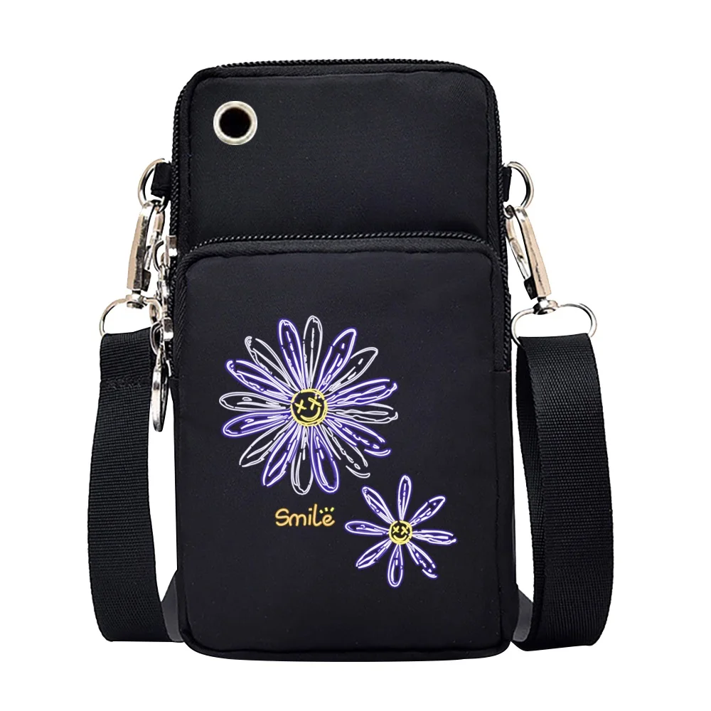 Universal Mobile Phone Bag Women Messenger Bag Purse Sports Arm Shoulder Bags for Samsung/huawei/iphone 13 12 Daisy Pattern