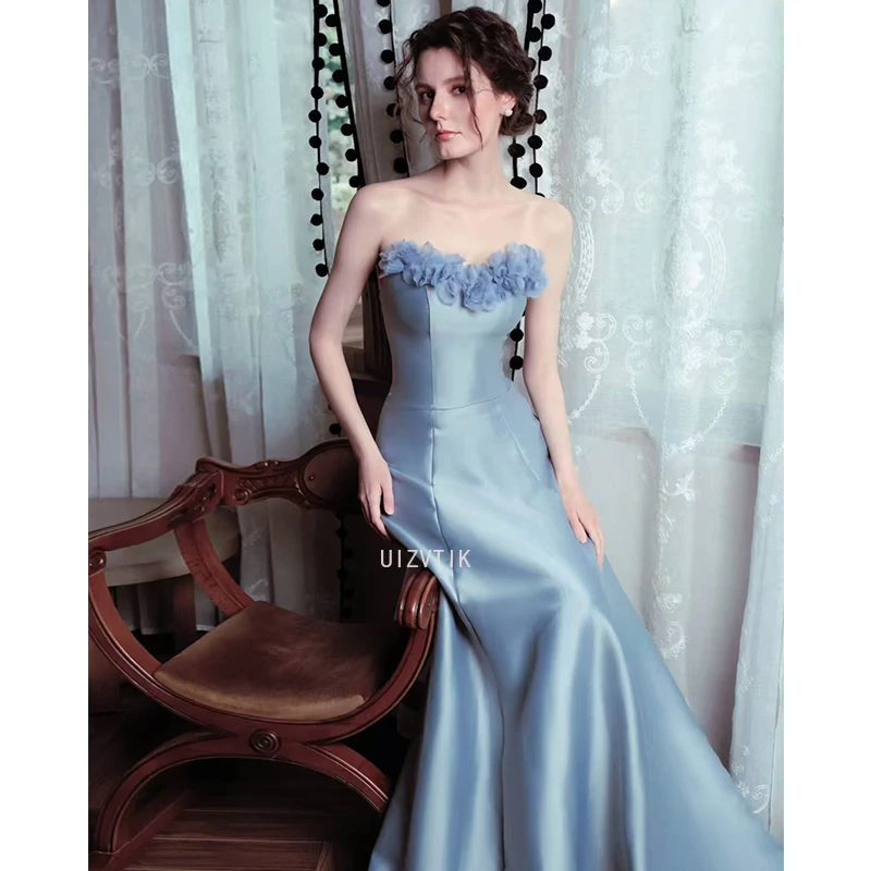 Gaun Malam Koktail Pesta Prom Biru Baru Gaun Pesta Gaun Homecoming Pernikahan Wanita untuk Acara Khusus Formal Disesuaikan