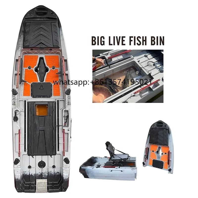 

Modular One-Person Kayak with Adjustable Seats Fin Drive Built-in Water Pump Big Live Fish Bin Made From Durable LDPE