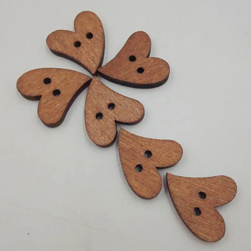 100 PCS Brown Wood Wooden Sewing Heart Shape Button Craft Scrapbooking 20mm