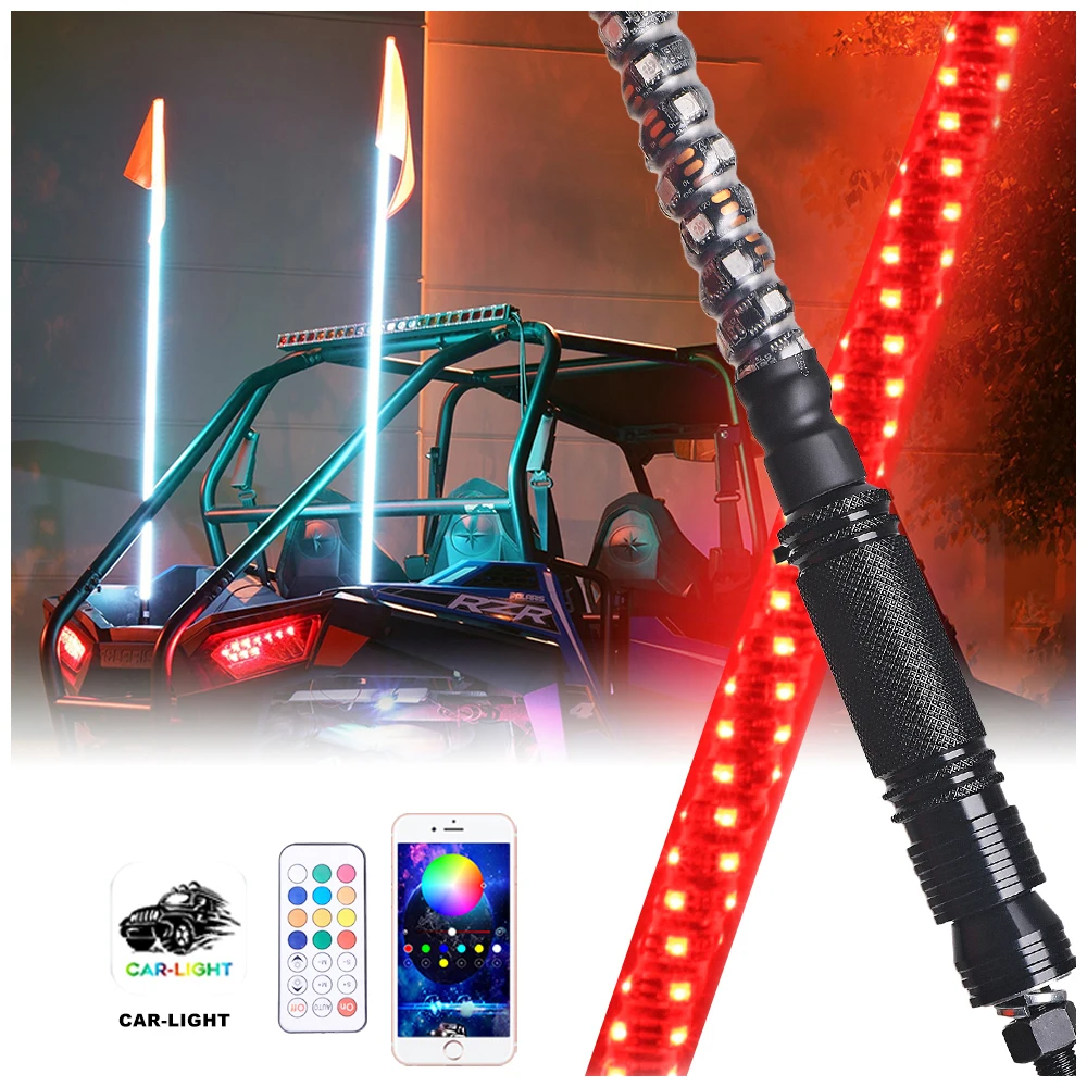 

Rgb Spiral Led Whip Lights 3 4 5Ft Led 360 Degree Chasing Color Blue-tooths Flag Antenna for Atv Utv Truck Buggy