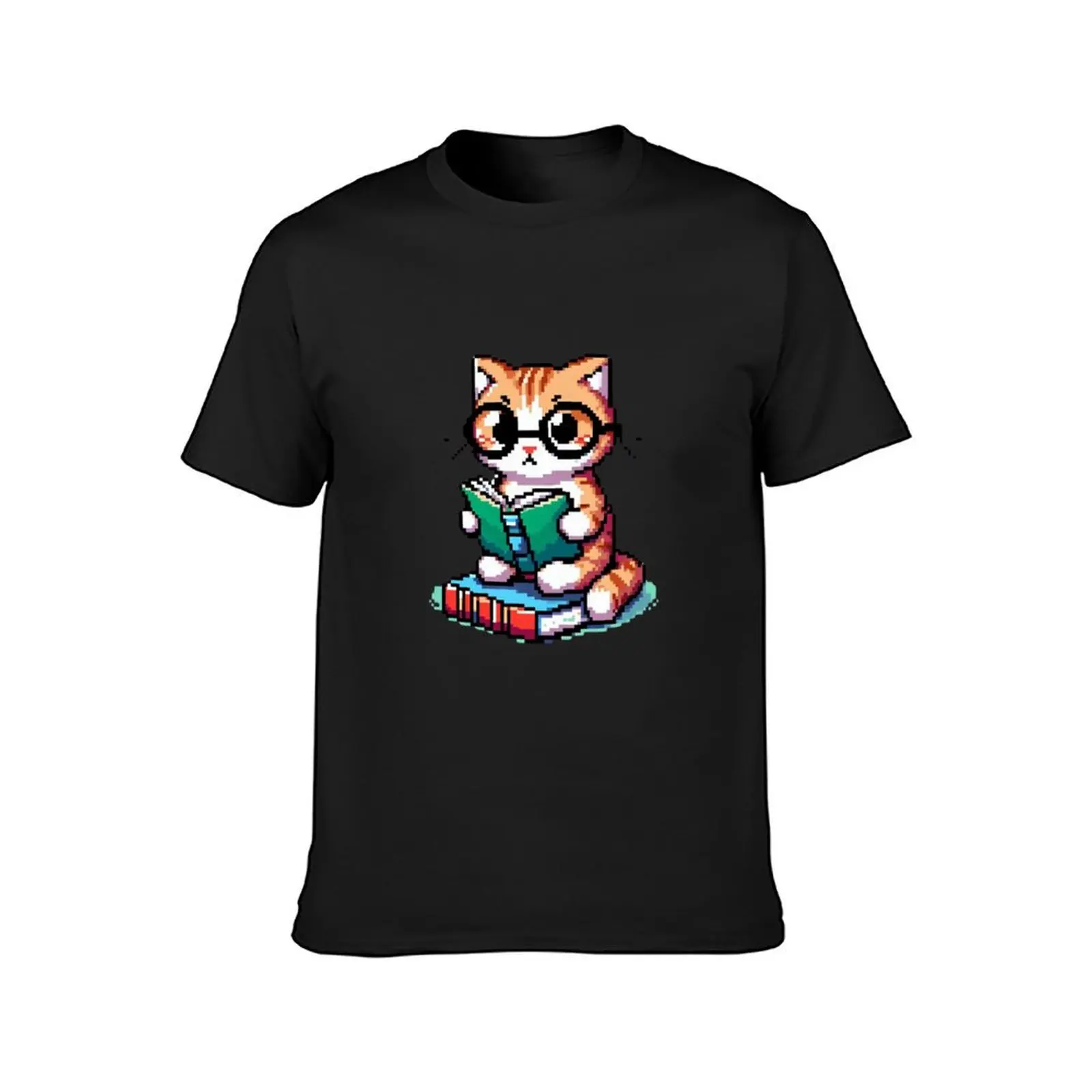 Reading Cat with Glasses T-Shirt boys animal print plus sizes men t shirts